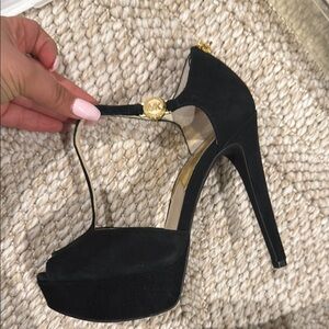 Michael Kors Black and Gold T-Strap Heels
